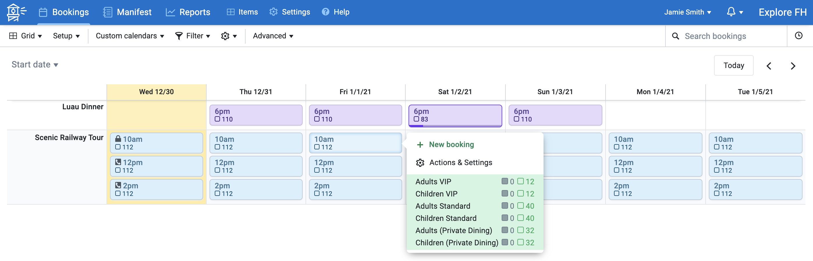 Dashboard availability calendar