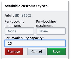 Updating customer type capacity from an availability's settings