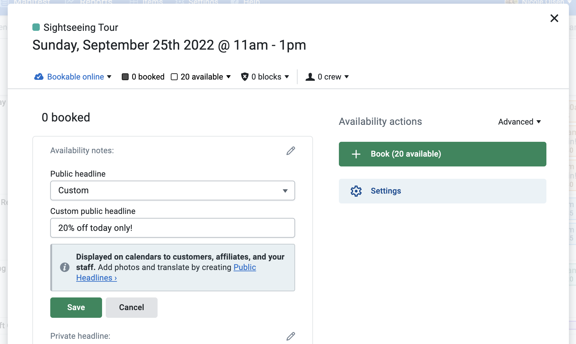 Setting an availability’s public headline