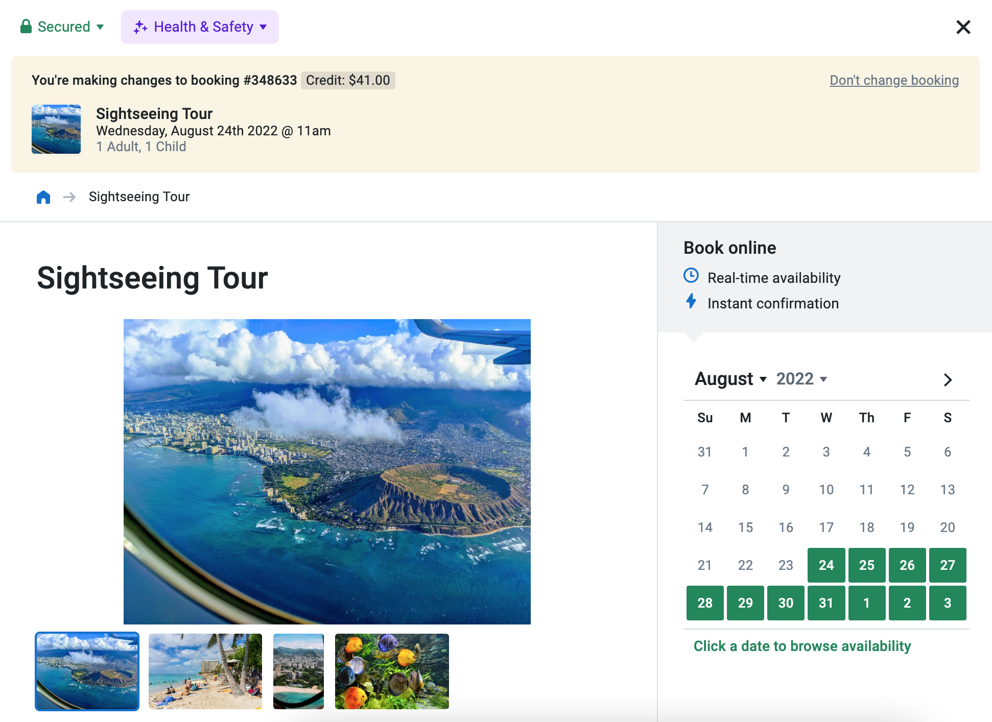 Change booking view