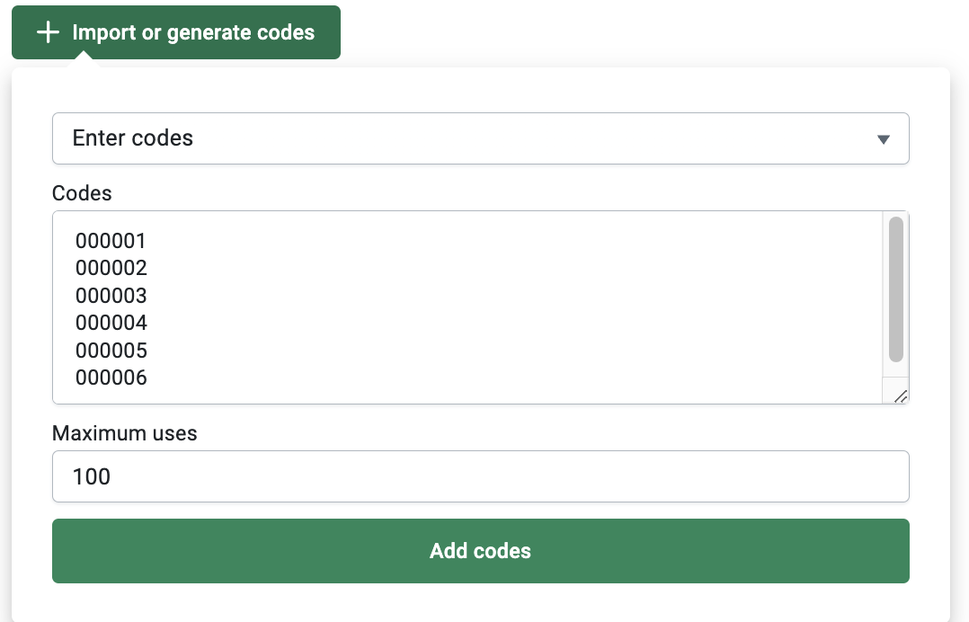 Adding promo codes