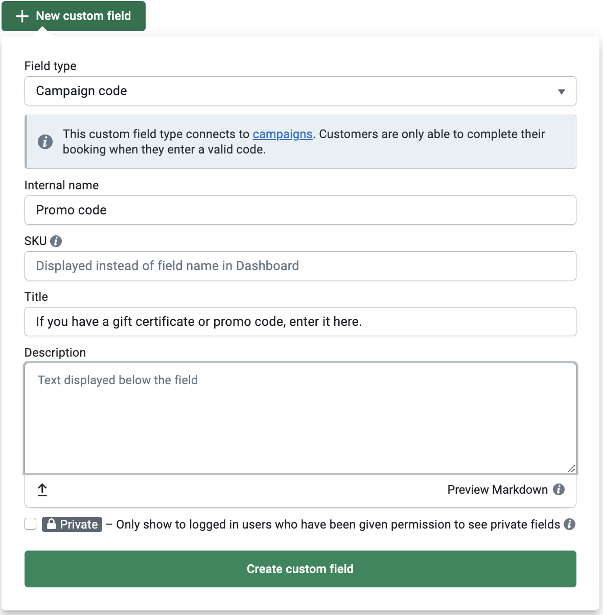 Creating a code custom field