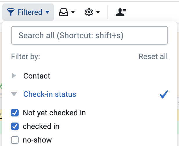 check in status filters