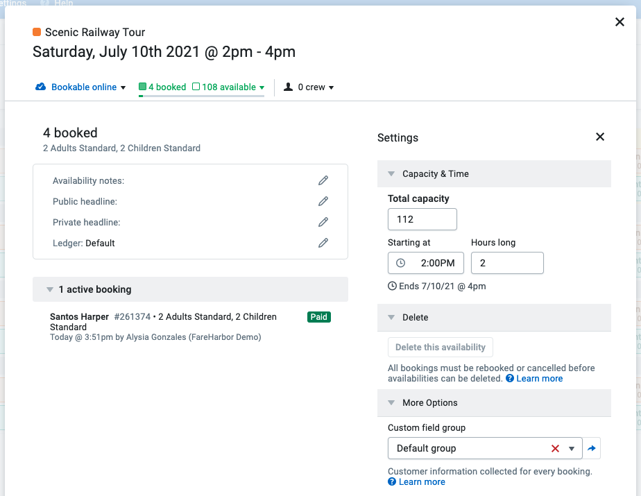 Updating an availability's custom field group