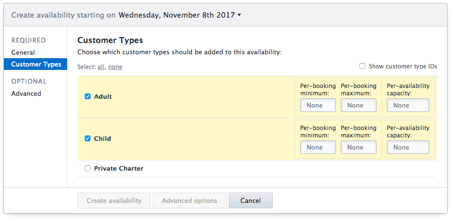 Adding customer types to an availability