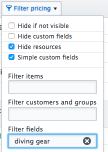 Filtering the Price Sheet Overview by field
