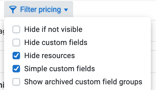 Filter pricing options