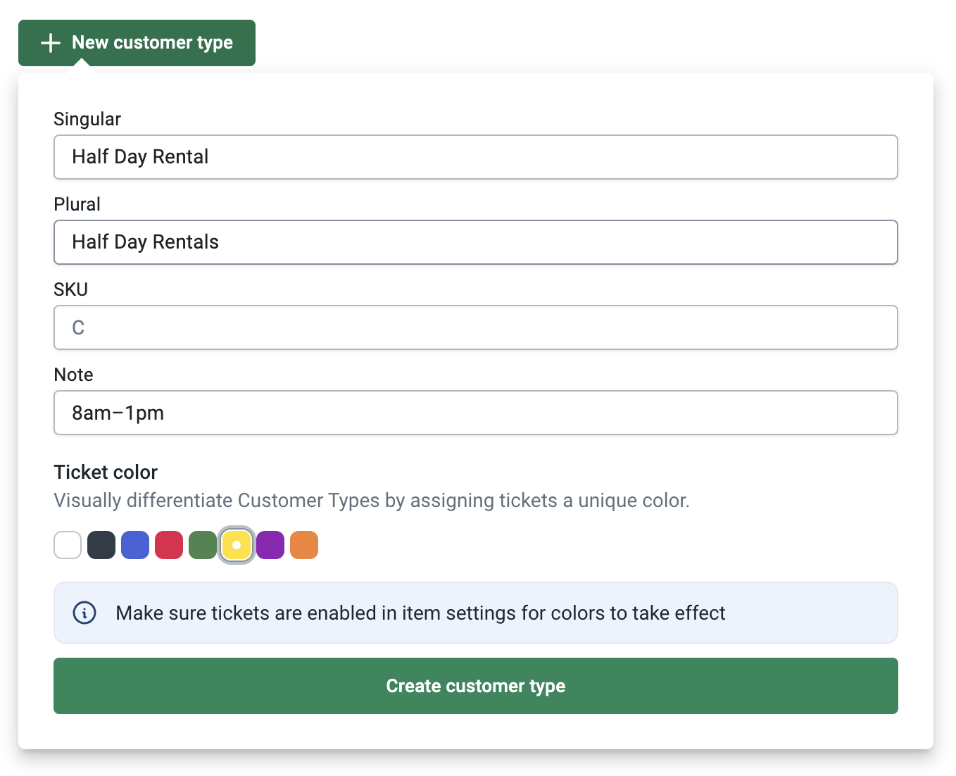 Creating a new customer type