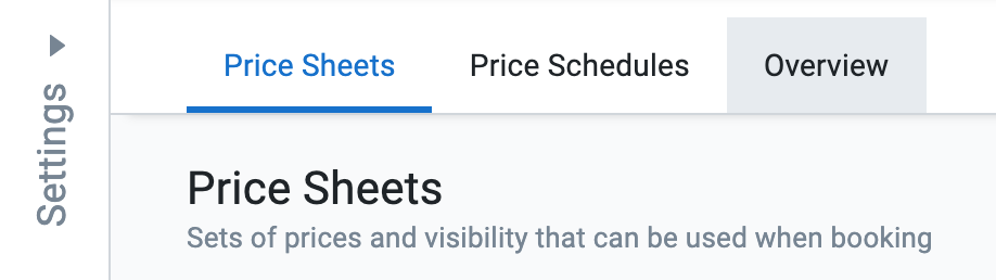 Price sheets overview tab