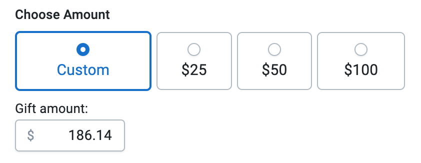 Gift card custom amount