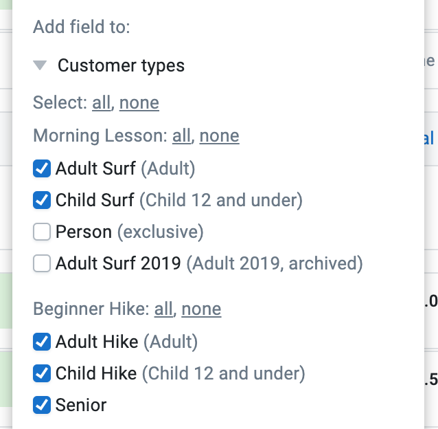 Selecting which customer types to add a field to