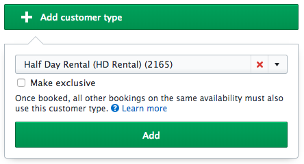Adding a customer type to an item