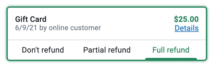 Refunding a gift card payment