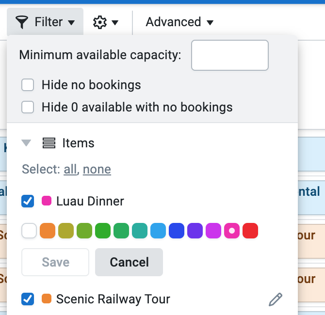 Changing color from bookings section