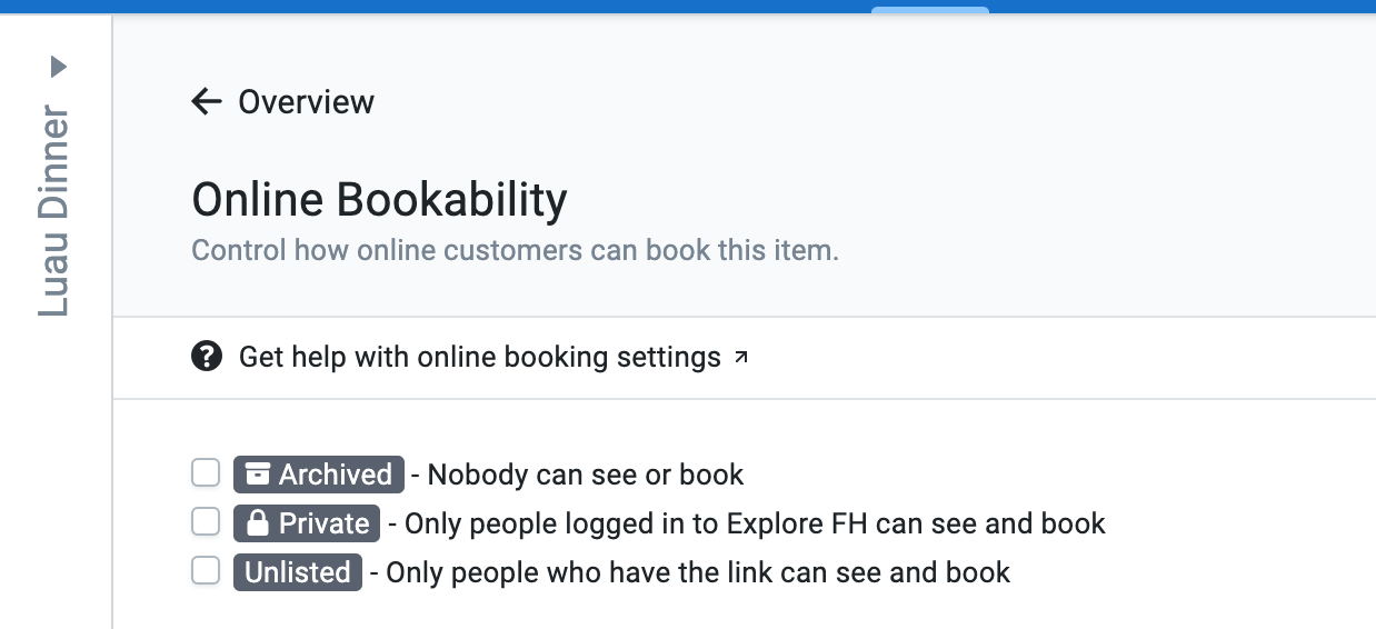 Online bookability options