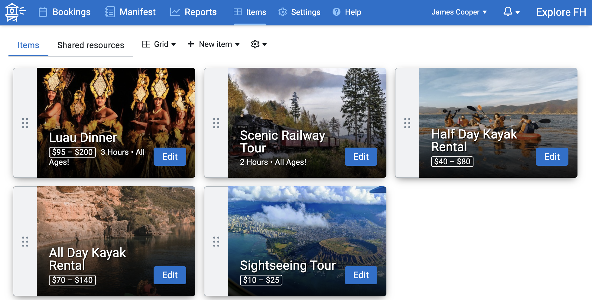 Example of item grid view