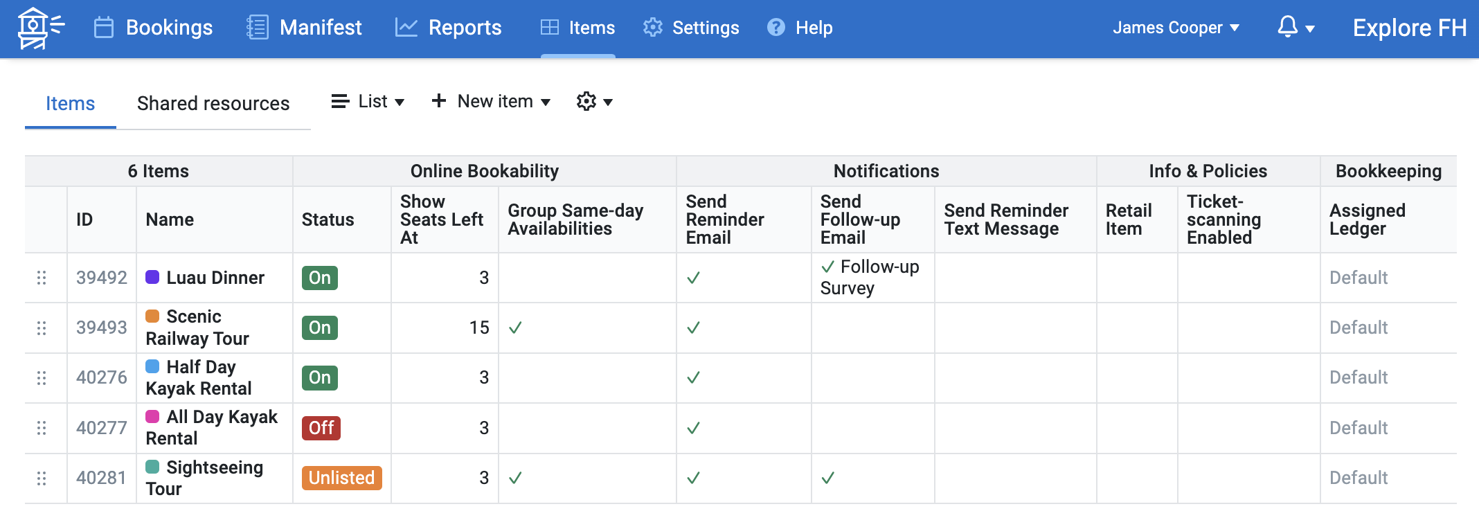 Example of item list view