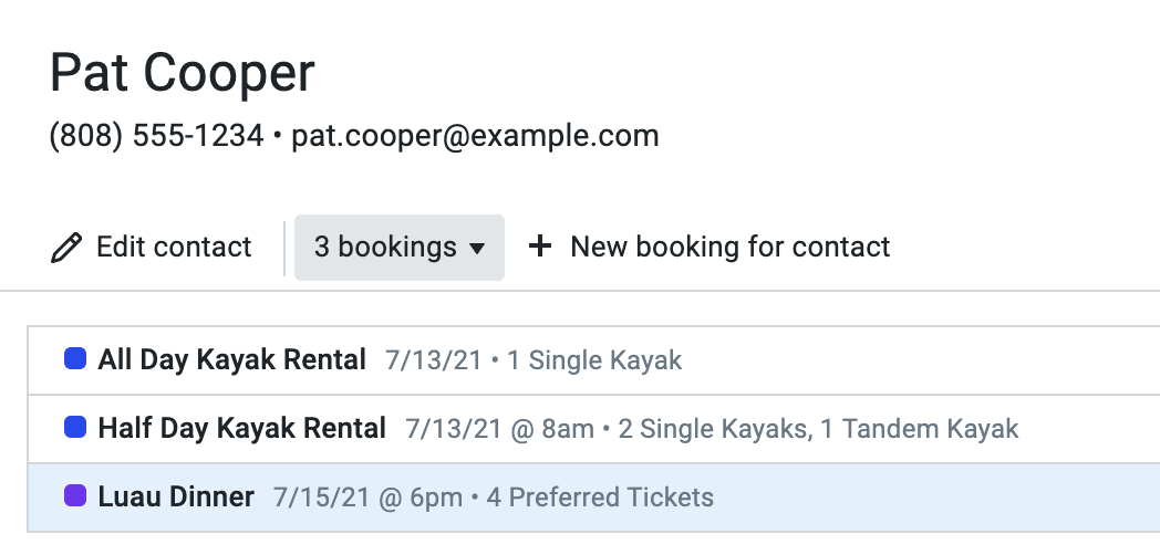 Bookings made for the same contact