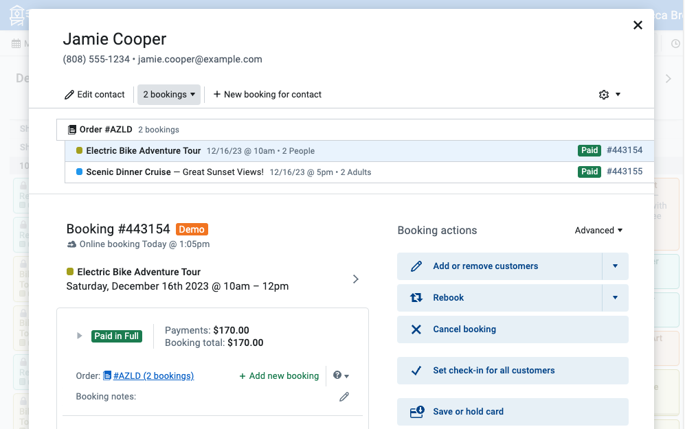 Example of an order in FareHarbor