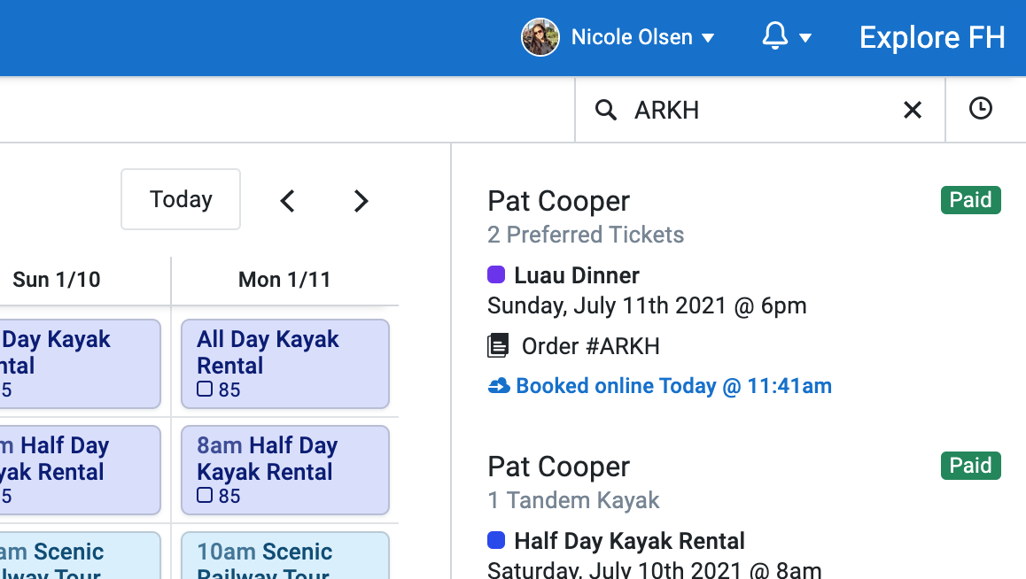 Finding an order using the search bar
