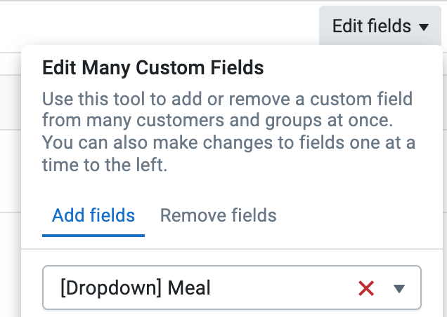 Choosing a field from the edit fields menu