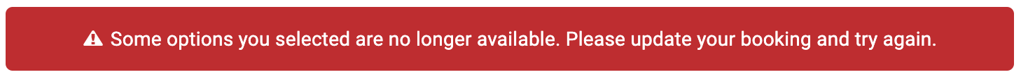 Some options you selected are no longer available error