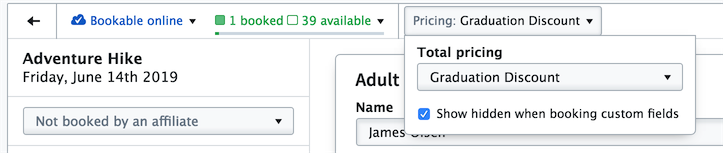 Using the book form pricing menu