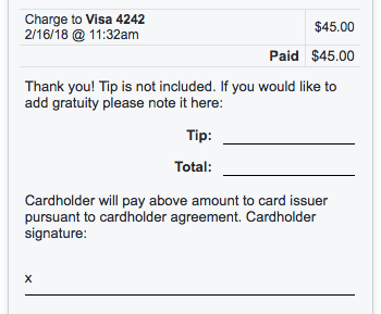 Example of a tip line on a payment receipt