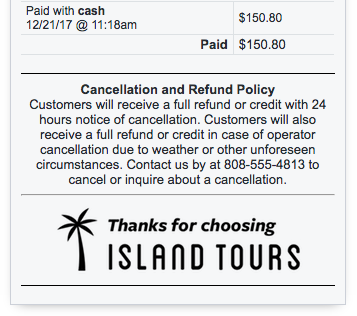 Example of a custom receipt footer