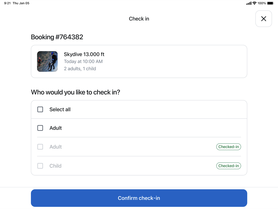 Dock confirm check-in button