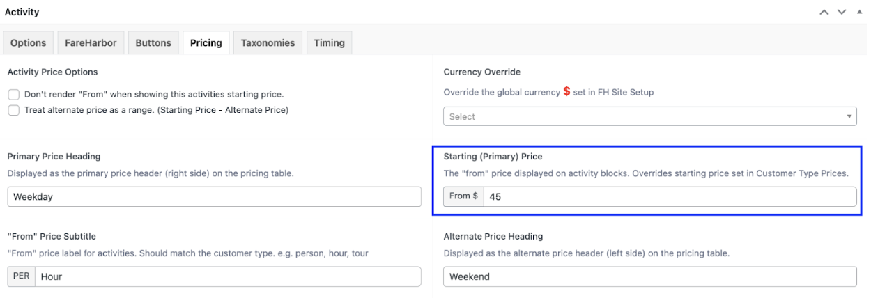 starting primary price backend
