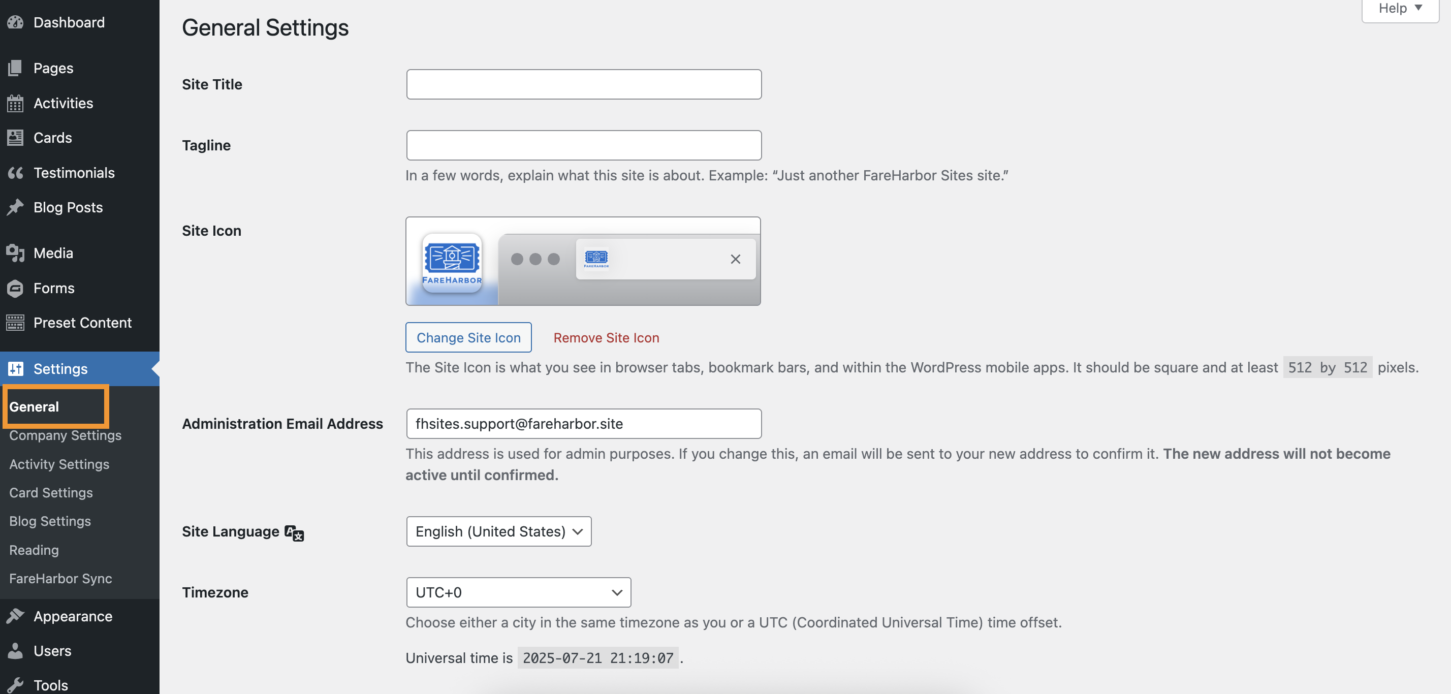 general settings