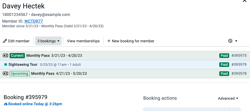 image of booking made with membership
